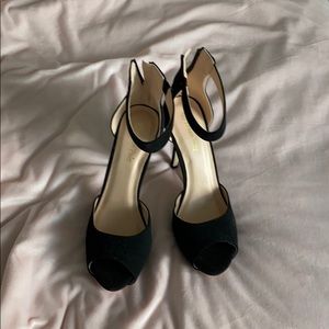 Black velvet ankle strap heels
